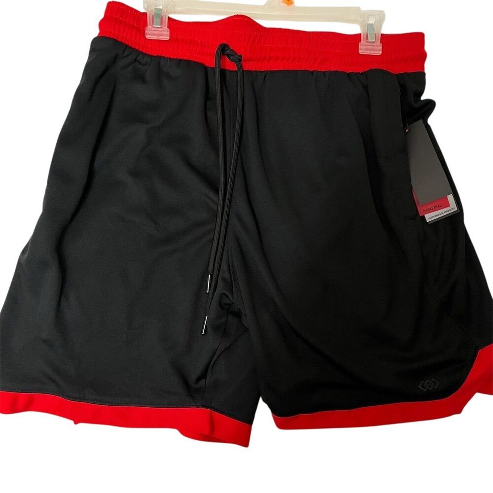 Leg3nd Men's Biker Basketball Shorts Black‎ & Red Trim Size L NWT